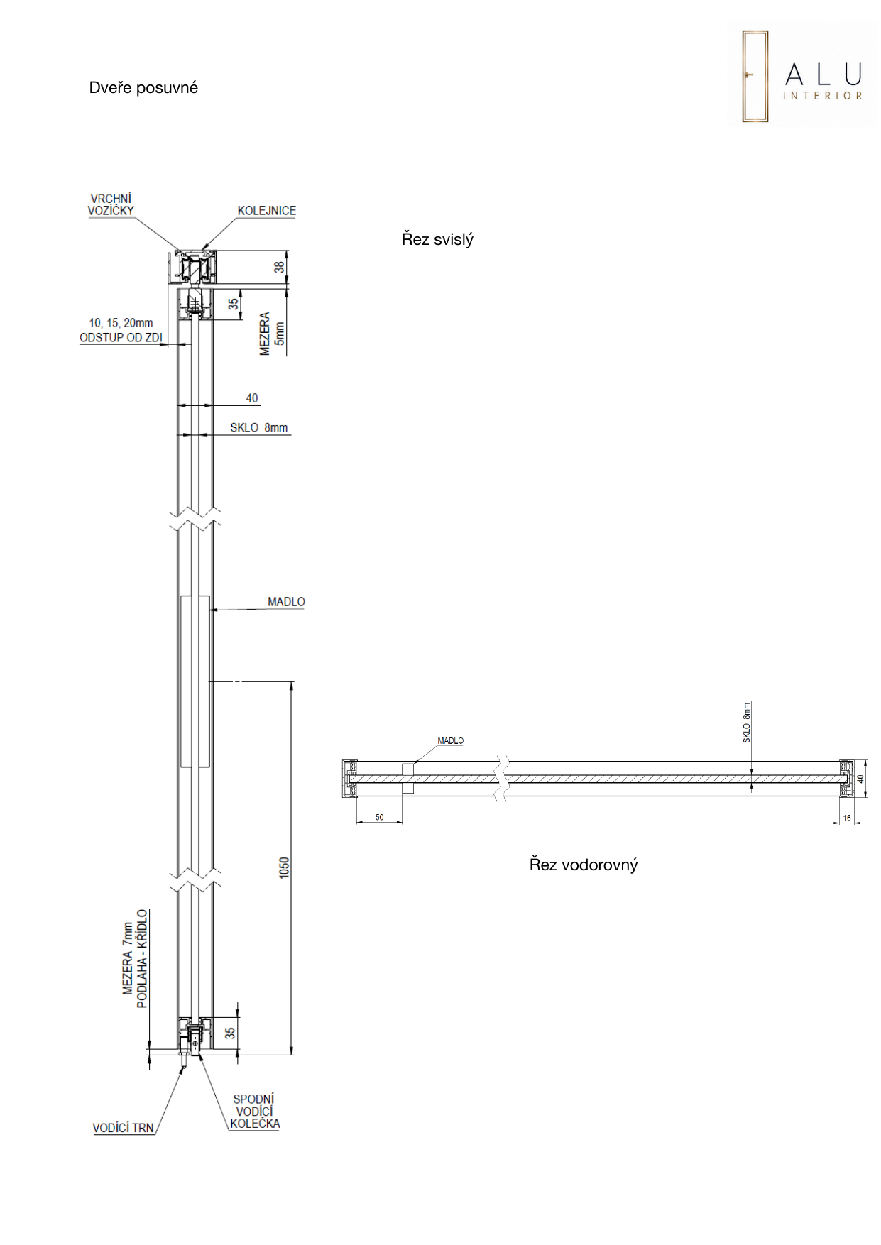 Technical section through a sliding door