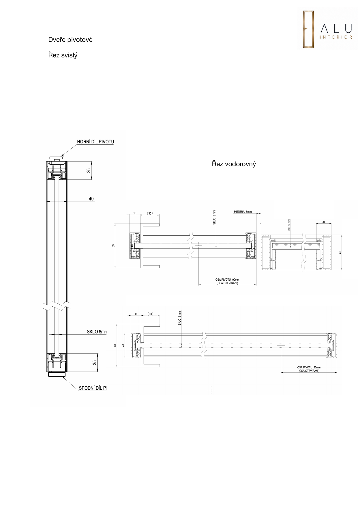 Technical section through a pivot door